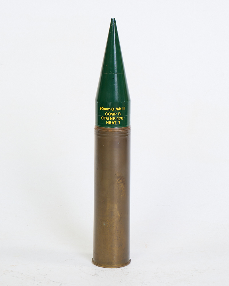 Vintage 90mm Military Shell Casing with Green Projectile