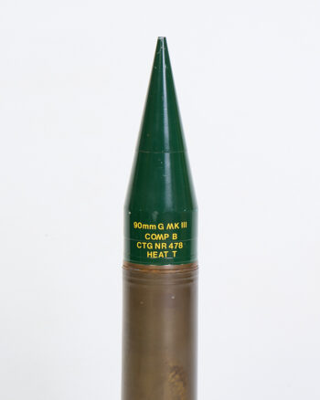 Vintage 90mm Military Shell Casing with Green Projectile
