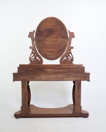 Victorian Ornate Carved Wood Dressing Table with Oval Mirror