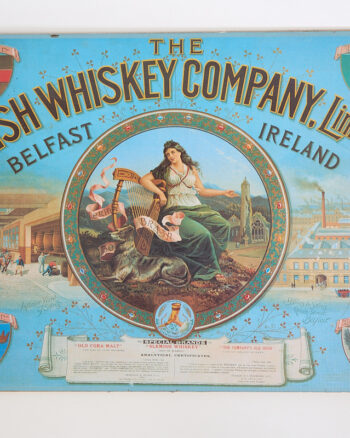 Vintage Irish Whiskey Co. Belfast Advertising Poster with Harp & Wolfhound