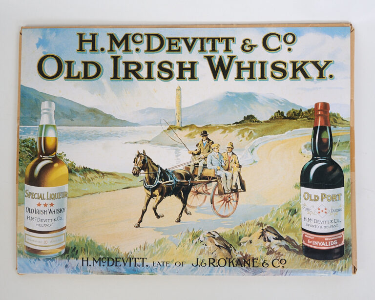 Vintage H. McDevitt & Co. Old Irish Whisky Advertising Poster