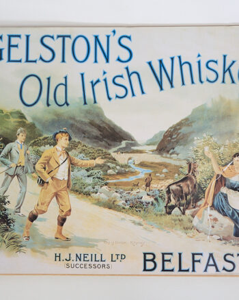 Vintage Gelston’s Old Irish Whiskey Advertising Poster with Rural Landscape
