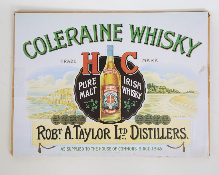 Vintage Coleraine Irish Whisky Advertising Poster with Medals