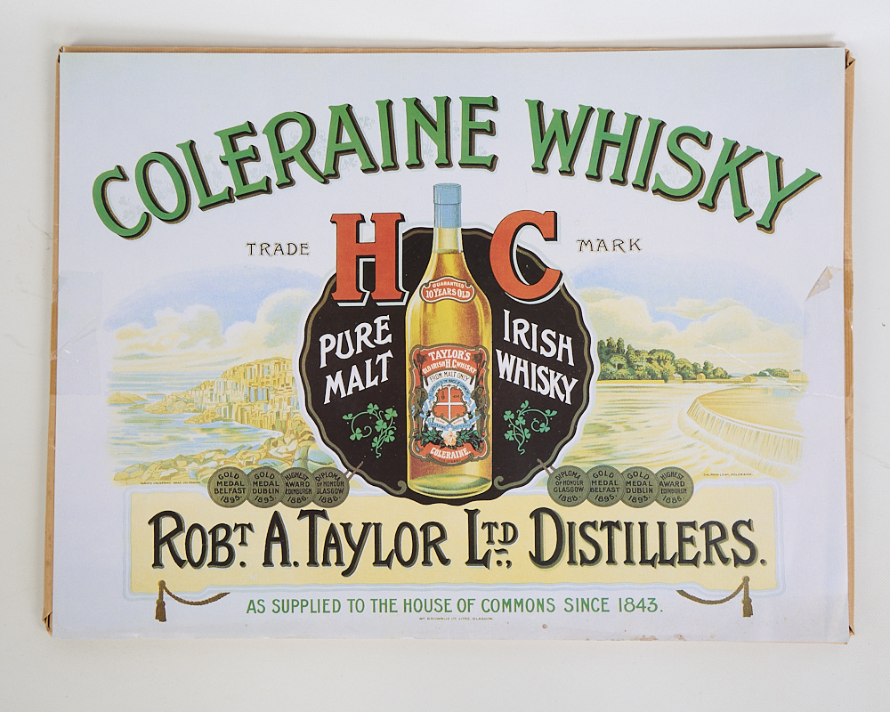 Vintage Coleraine Irish Whisky Advertising Poster with Medals
