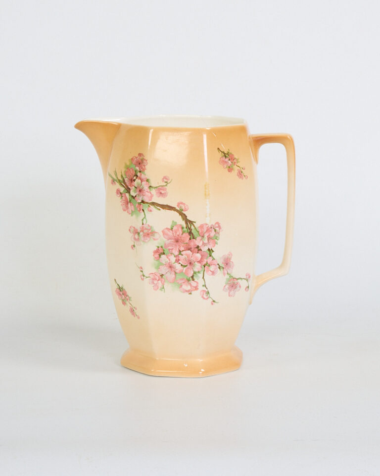 Vintage Ceramic Pitcher with Cherry Blossom Floral Decor