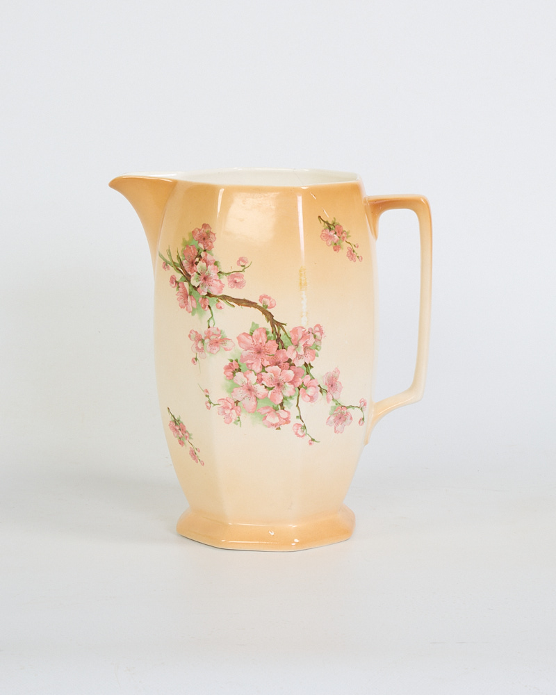 Vintage Ceramic Pitcher with Cherry Blossom Floral Decor