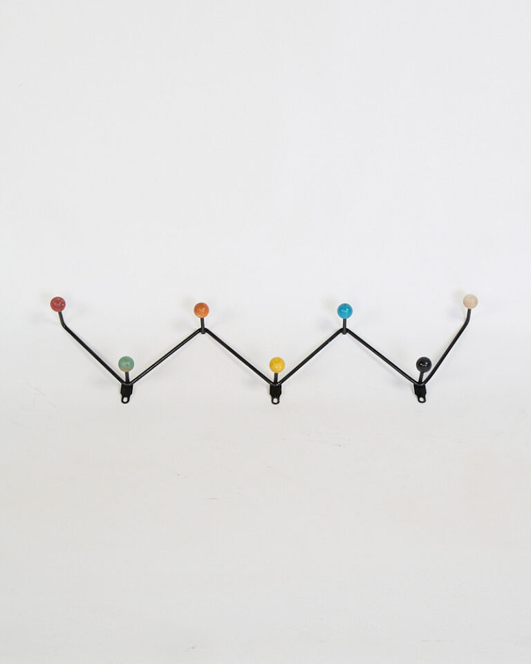 Mid Century Style Metal & Wood Zig-Zag Coat Rack with Multi-Colour Balls