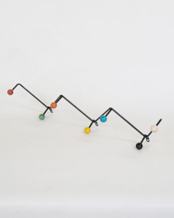Mid Century Style Metal & Wood Zig-Zag Coat Rack with Multi-Colour Balls