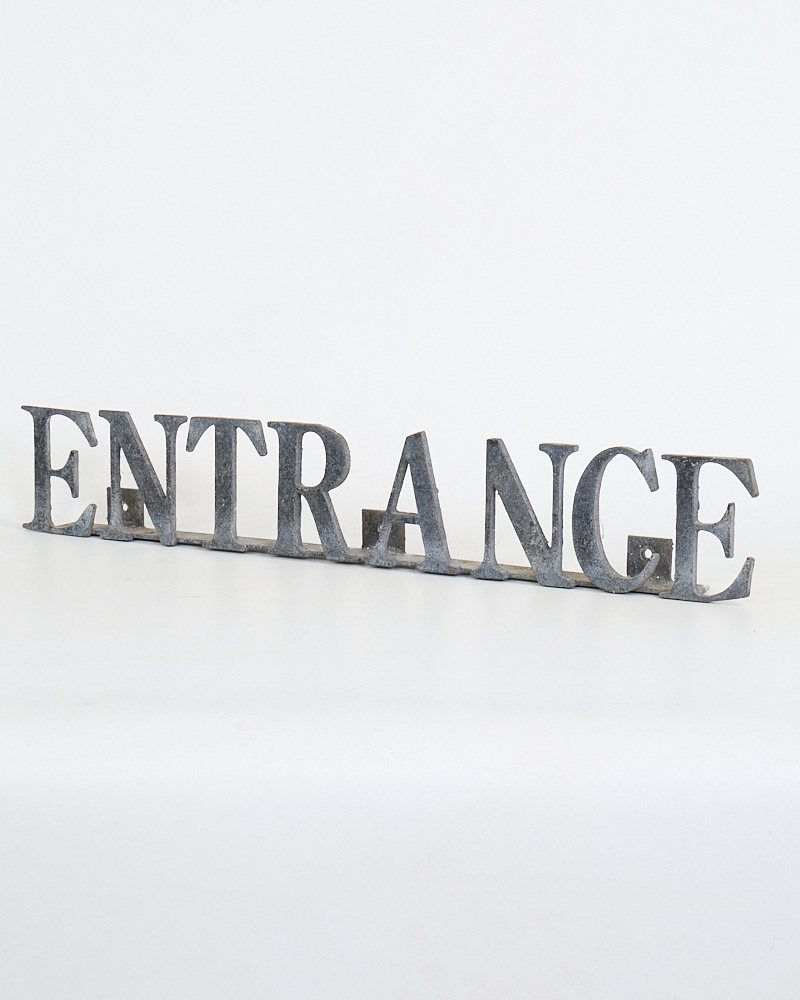 Vintage Industrial Cast Iron Entrance Sign with Mounting Holes