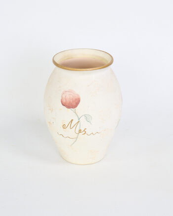 Cream Ceramic Vase with Hand-Painted Rose and Gold Detail