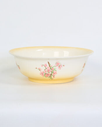 Vintage Cream & Yellow Ceramic Wash Bowl with Pink Blossom