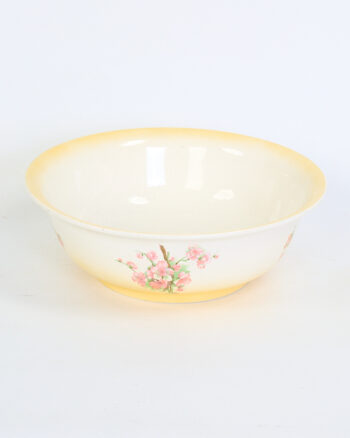 Vintage Cream & Yellow Ceramic Wash Bowl with Pink Blossom