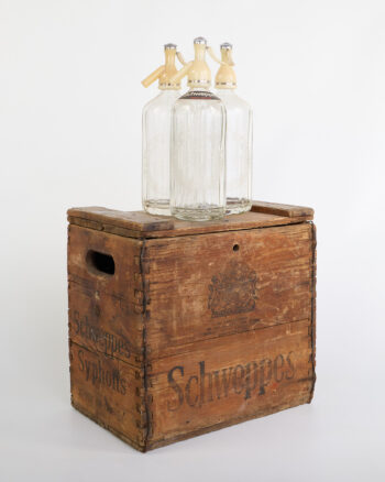Vintage Schweppes Wooden Crate with Glass Siphons & Metal Fittings