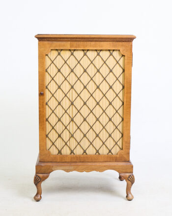 Edwardian Wooden Display Cabinet with Brass Lattice Door