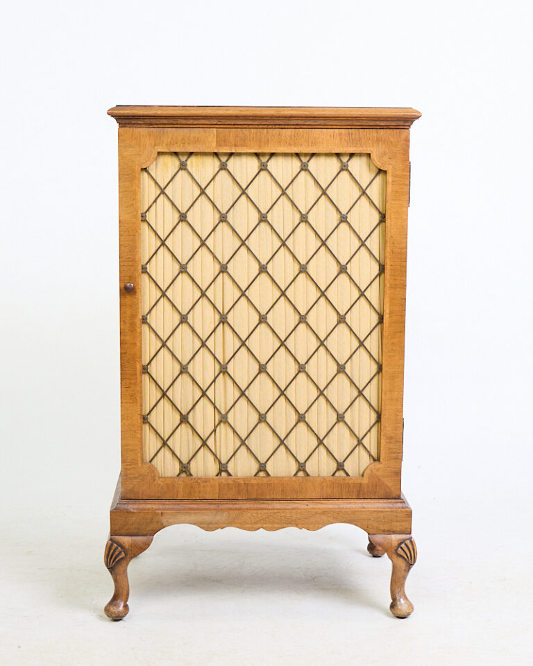 Edwardian Wooden Display Cabinet with Brass Lattice Door
