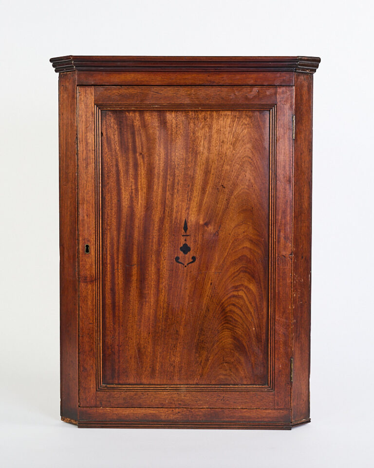 Antique Georgian Mahogany Corner Wall Cabinet with Inlay