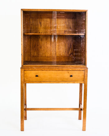 Vintage Oak & Glass Display Cabinet with Single Drawer