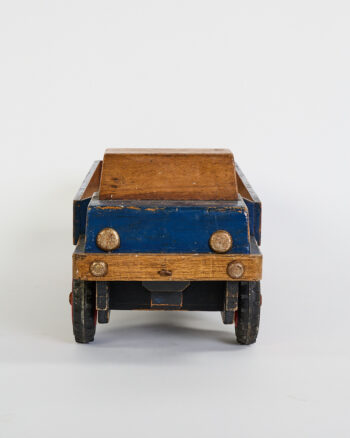 Vintage Wooden Toy Flatbed Truck with Blue Paint Finish