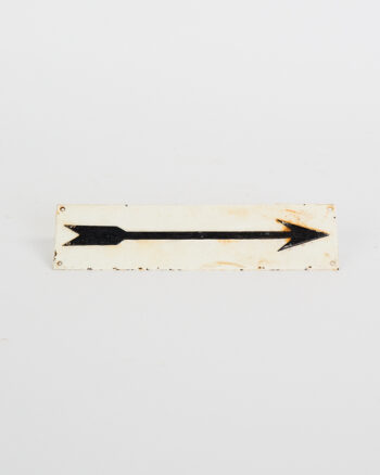 Vintage Enamel Arrow Sign with Black Directional Arrow