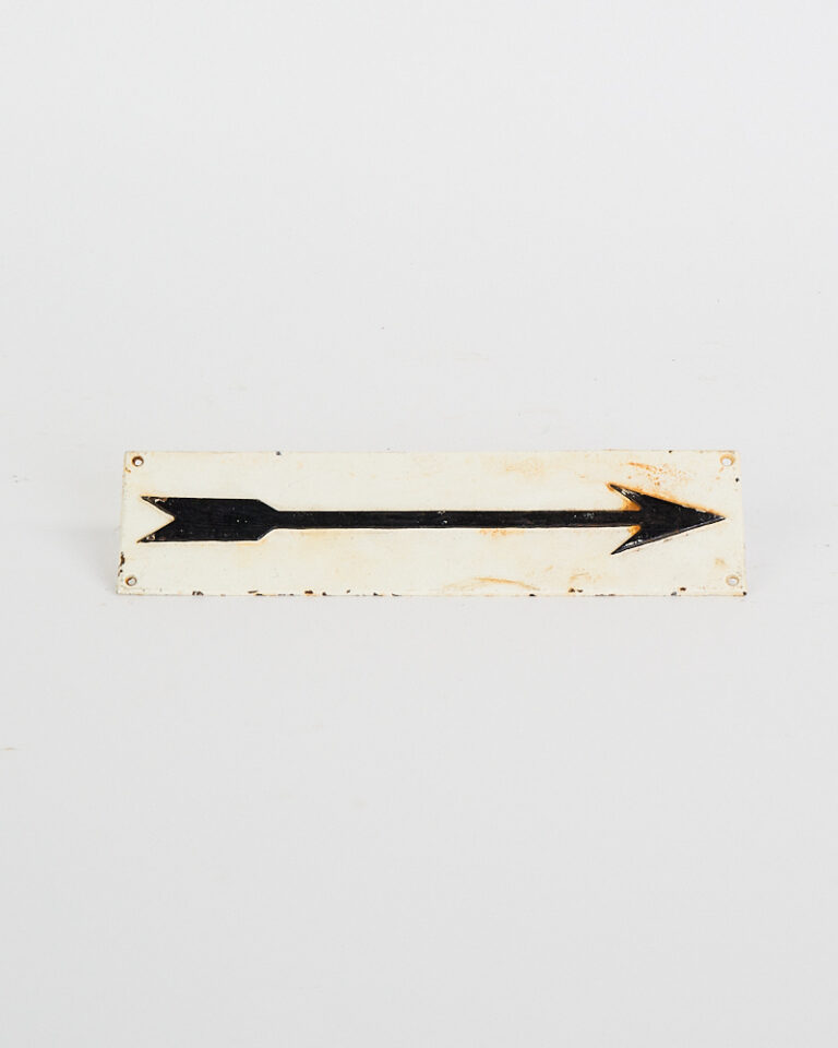 Vintage Enamel Arrow Sign with Black Directional Arrow