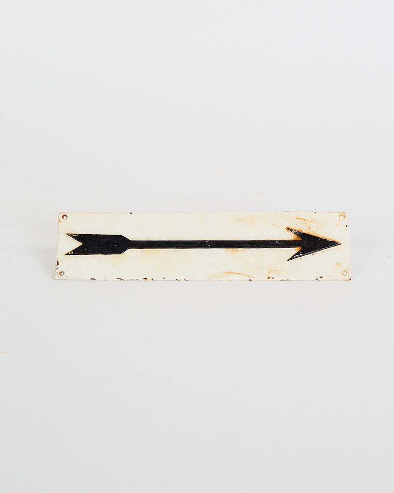Vintage Enamel Arrow Sign with Black Directional Arrow