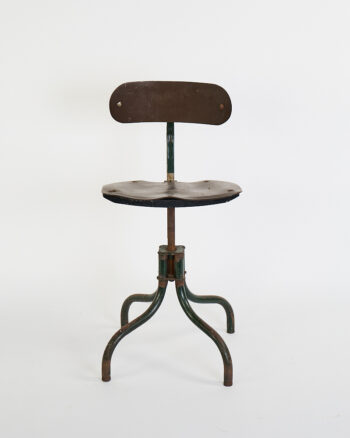 Vintage Industrial Green Metal & Wood Adjustable Stool