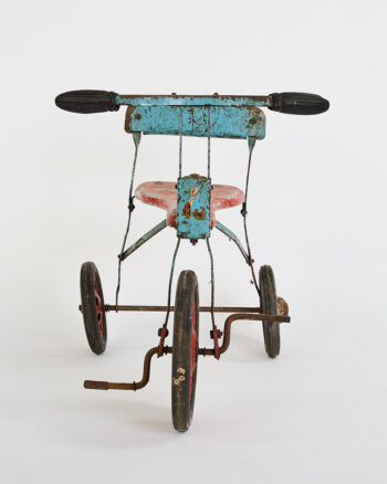 Vintage Metal Child’s Tricycle Scooter with Red and Blue Patina