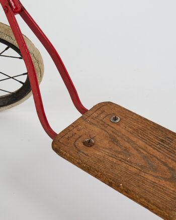 Vintage Red Metal Scooter with Wooden Deck and Cream Tyres