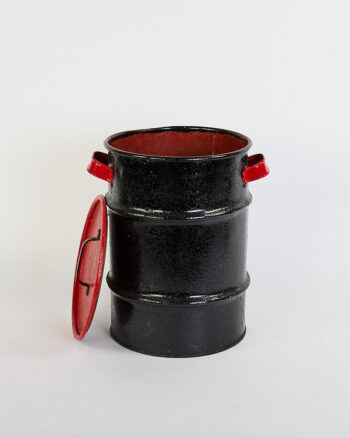 Vintage Industrial Black Metal Storage Bin with Red Lid