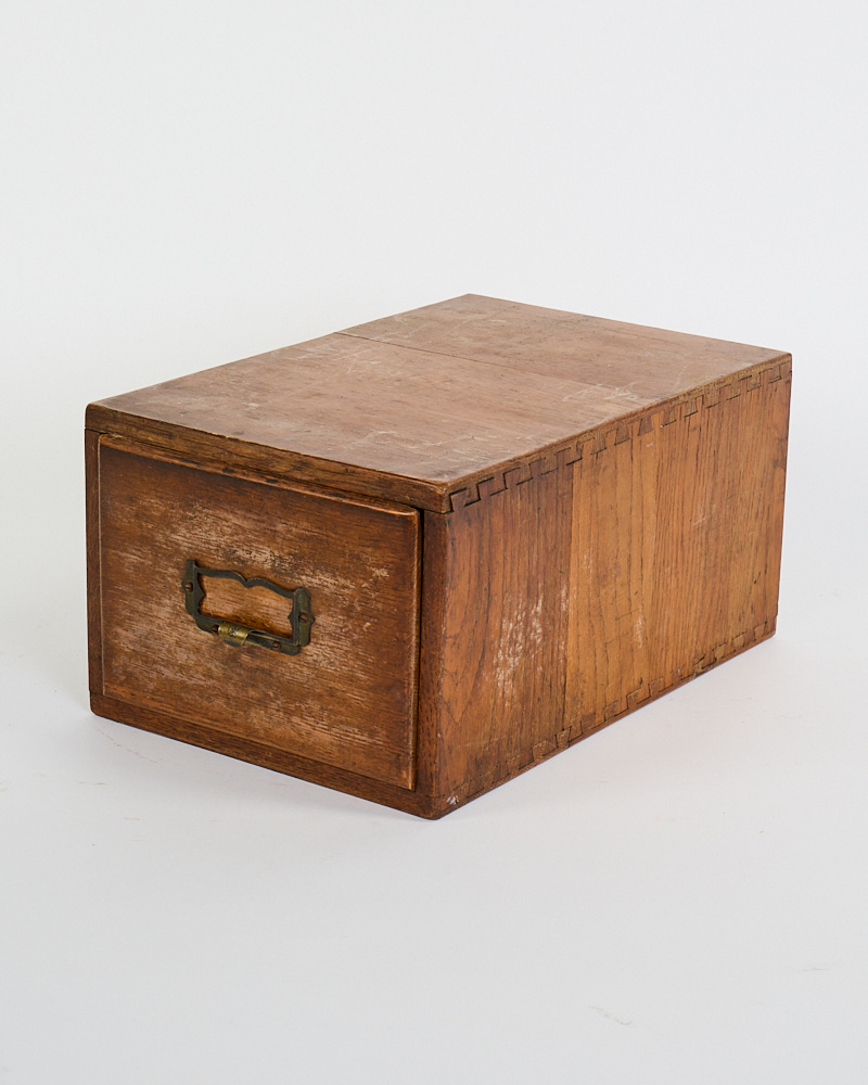 Large Vintage Wooden Card Filing Box with Brass Label Pull