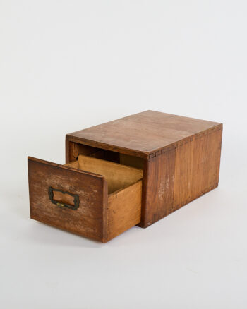 Large Vintage Wooden Card Filing Box with Brass Label Pull