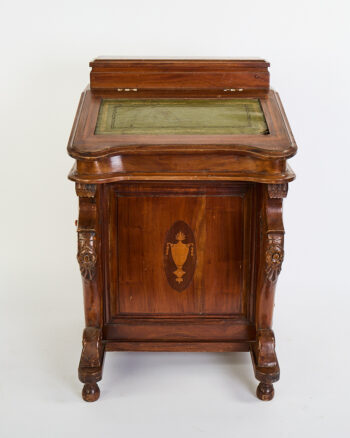 Antique Georgian Mahogany Writing Cabinet with Leather Surface and Inlay