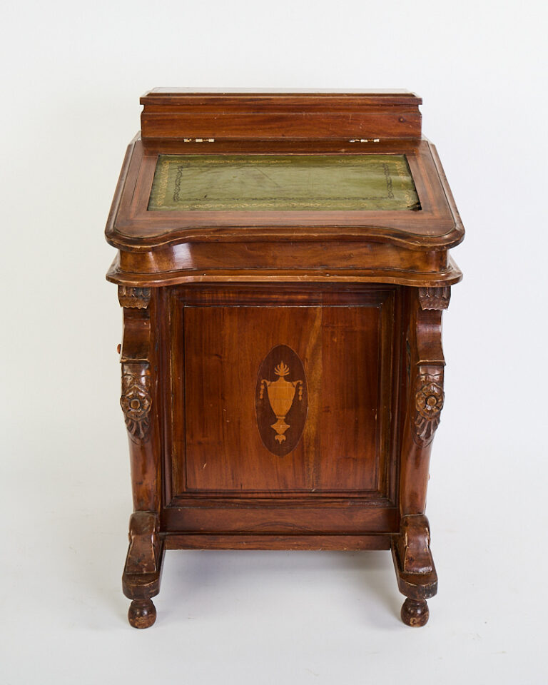 Antique Georgian Mahogany Writing Cabinet with Leather Surface and Inlay