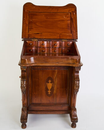 Antique Georgian Mahogany Writing Cabinet with Leather Surface and Inlay