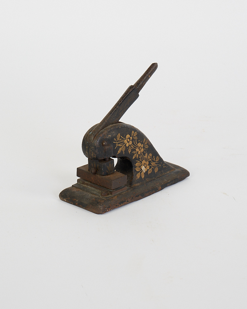 Victorian Cast Iron Desk Embosser with Gold Floral Details