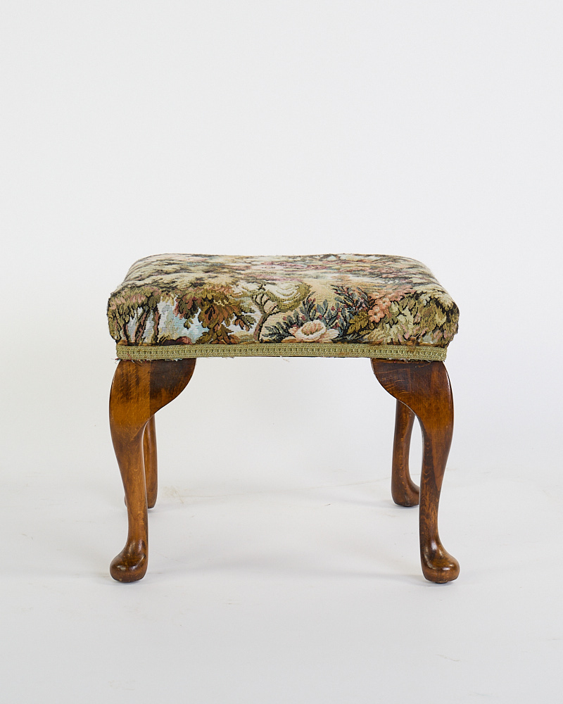 Vintage Queen Anne Style Floral Tapestry Footstool