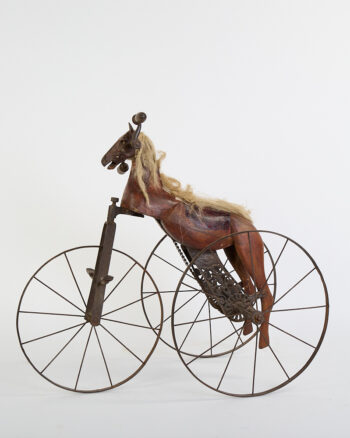 Antique Children’s Wooden Horse Tricycle with Metal Wheels