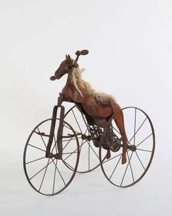Antique Children’s Wooden Horse Tricycle with Metal Wheels