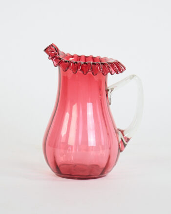 Victorian Cranberry Glass Jug with Ruffled Rim