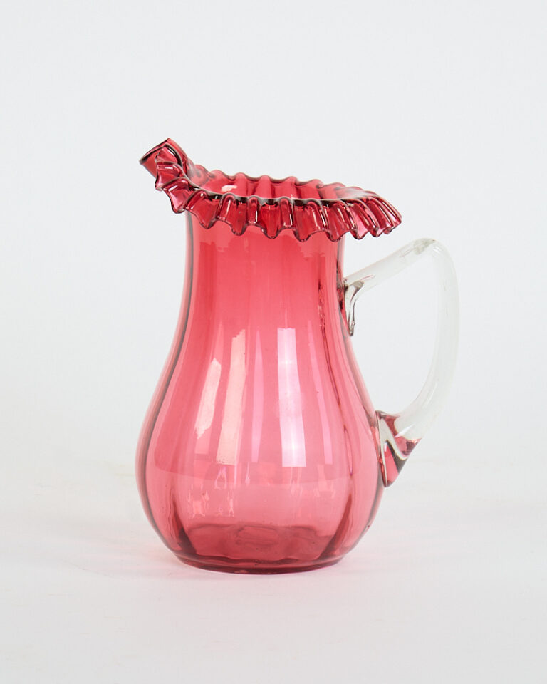Victorian Cranberry Glass Jug with Ruffled Rim