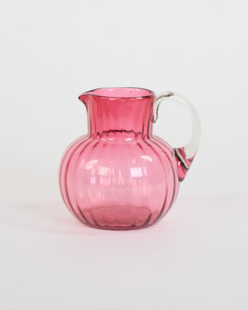 Vintage Pink Ribbed Glass Jug with Clear Handle