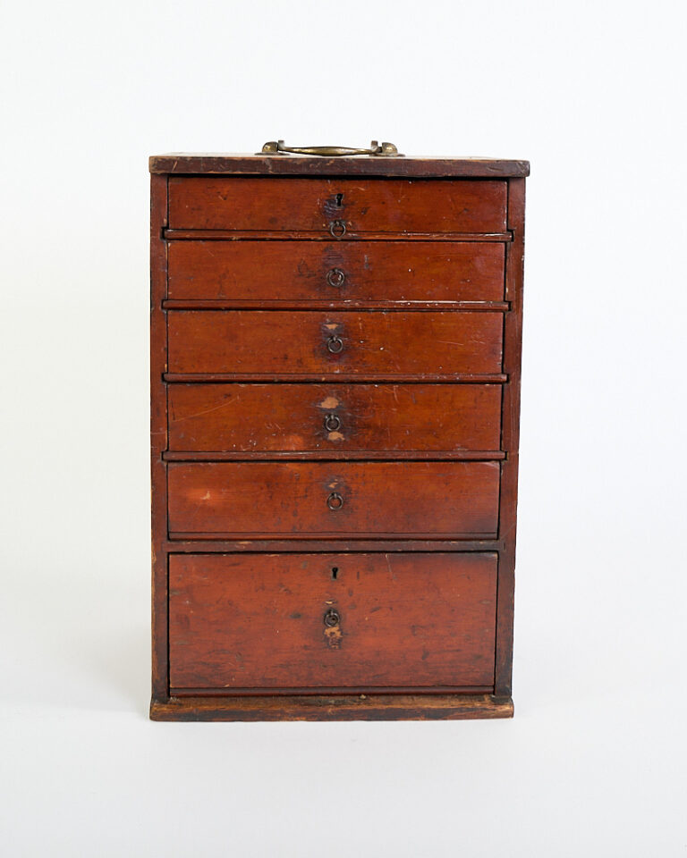 Antique Wooden Five-Drawer Storage Cabinet with Brass Handles