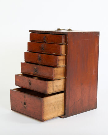 Antique Wooden Five-Drawer Storage Cabinet with Brass Handles