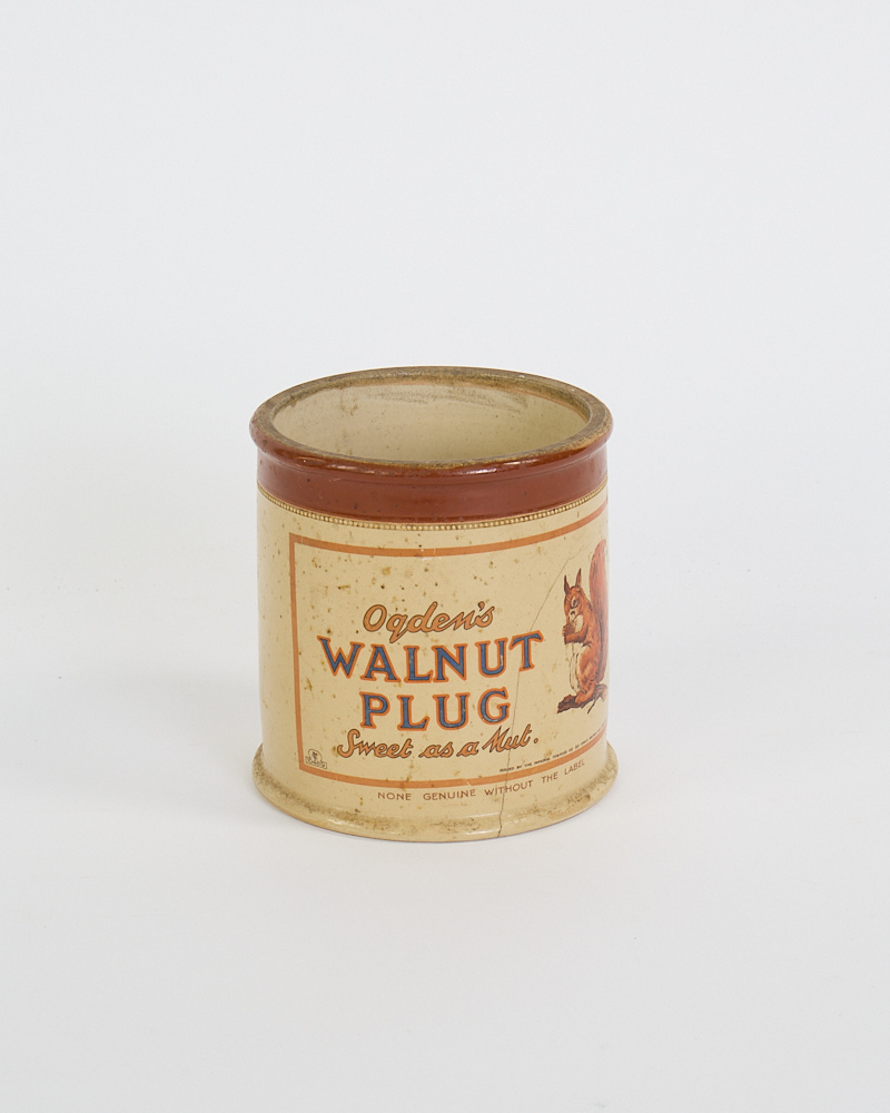 Vintage Ogden’s Walnut Plug Ceramic Tobacco Jar with Squirrel