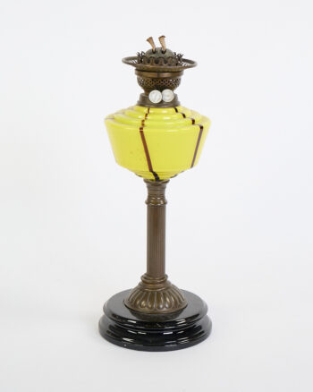 Victorian Brass & Yellow Glass Oil Lamp with Marble Base