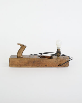 Vintage Wooden Hand Plane Desk Lamp with Brass Accents