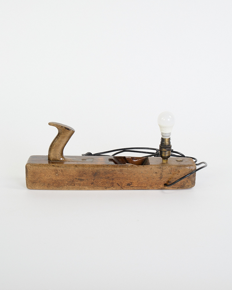 Vintage Wooden Hand Plane Desk Lamp with Brass Accents