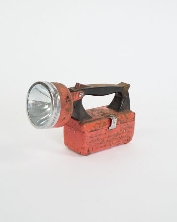 Vintage Red Metal Box Lantern with Black Plastic Handle