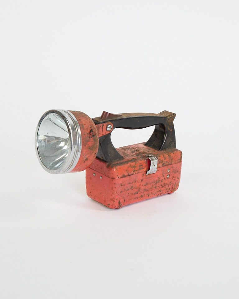Vintage Red Metal Box Lantern with Black Plastic Handle