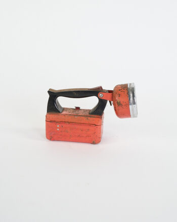 Vintage Red Metal Box Lantern with Black Plastic Handle